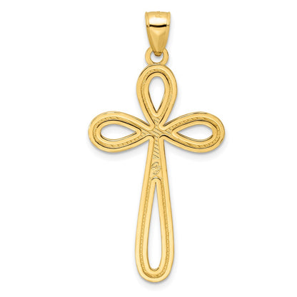 14k Yellow Gold Polished Beaded Cross Pendant