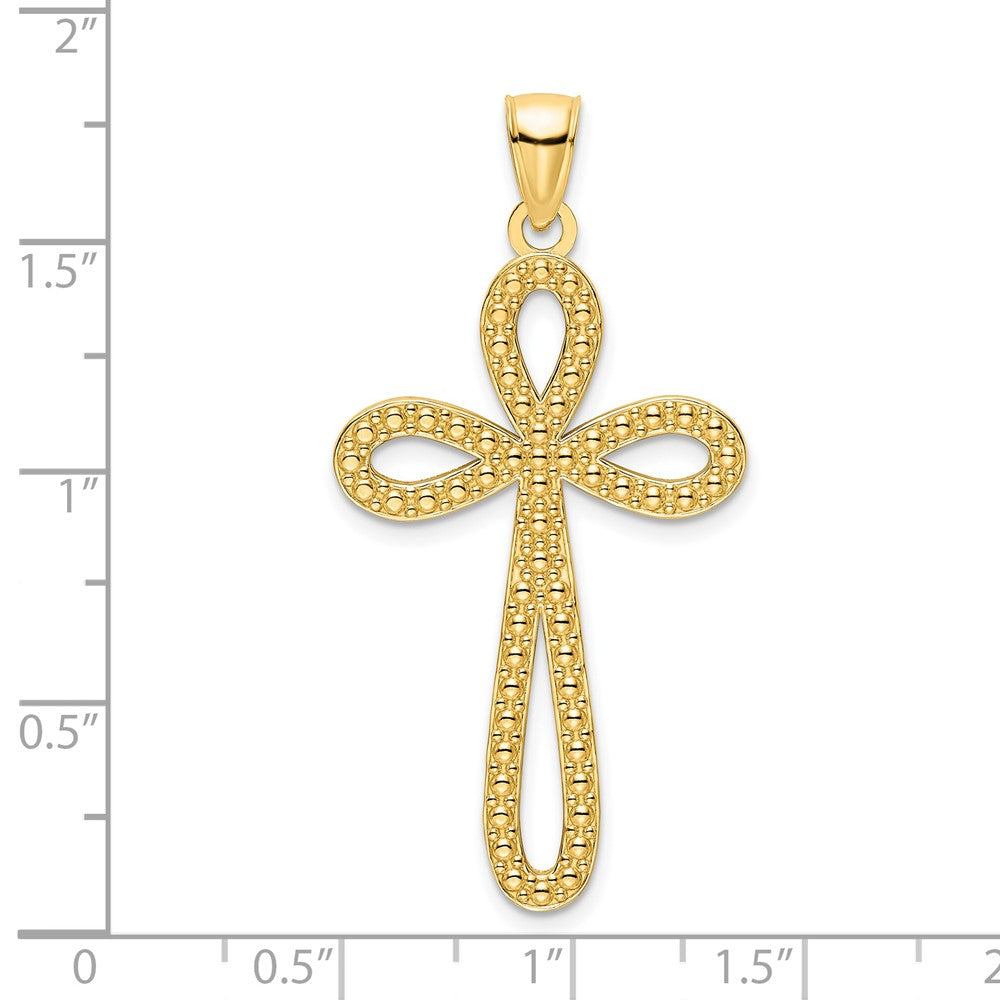 14k Yellow Gold Polished Beaded Cross Pendant