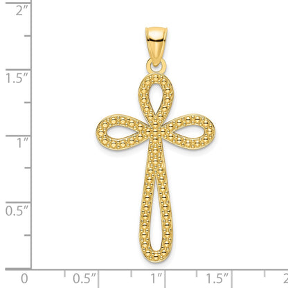 14k Yellow Gold Polished Beaded Cross Pendant