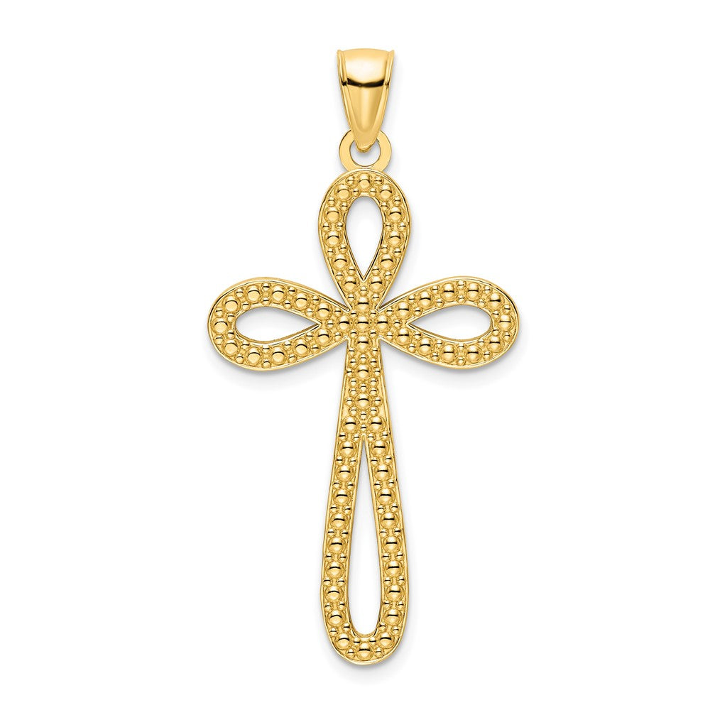 14k Yellow Gold Polished Beaded Cross Pendant