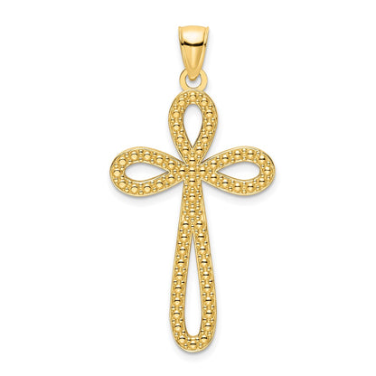 14k Yellow Gold Polished Beaded Cross Pendant