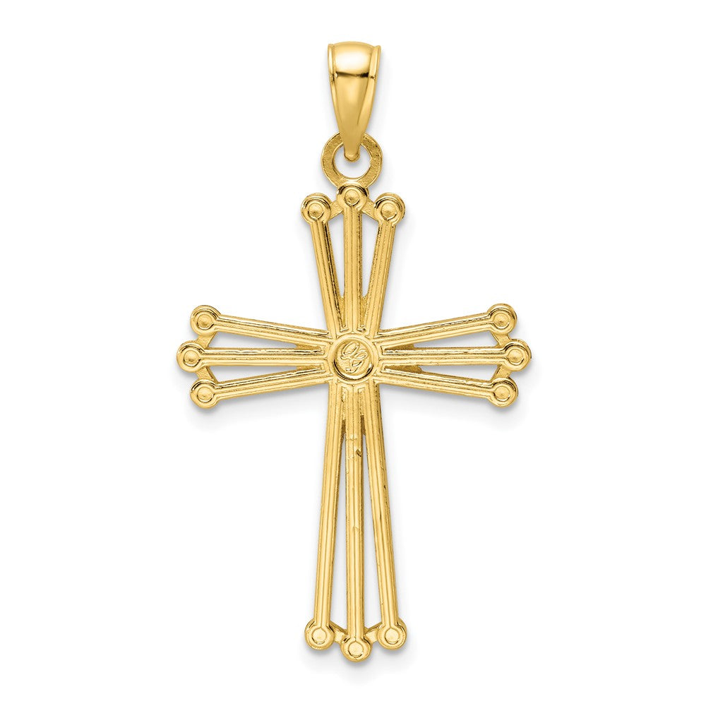 14k Yellow Gold Polished Beaded Cross Pendant