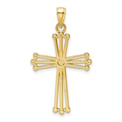 14k Yellow Gold Polished Beaded Cross Pendant