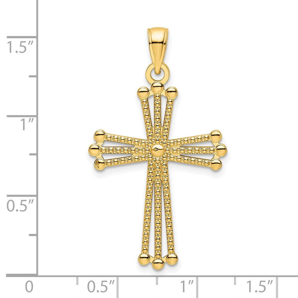 14k Yellow Gold Polished Beaded Cross Pendant