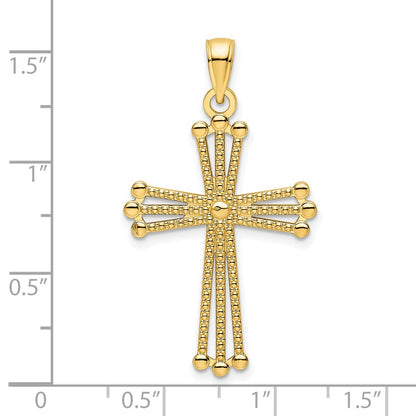 14k Yellow Gold Polished Beaded Cross Pendant