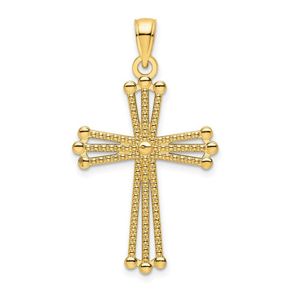14k Yellow Gold Polished Beaded Cross Pendant