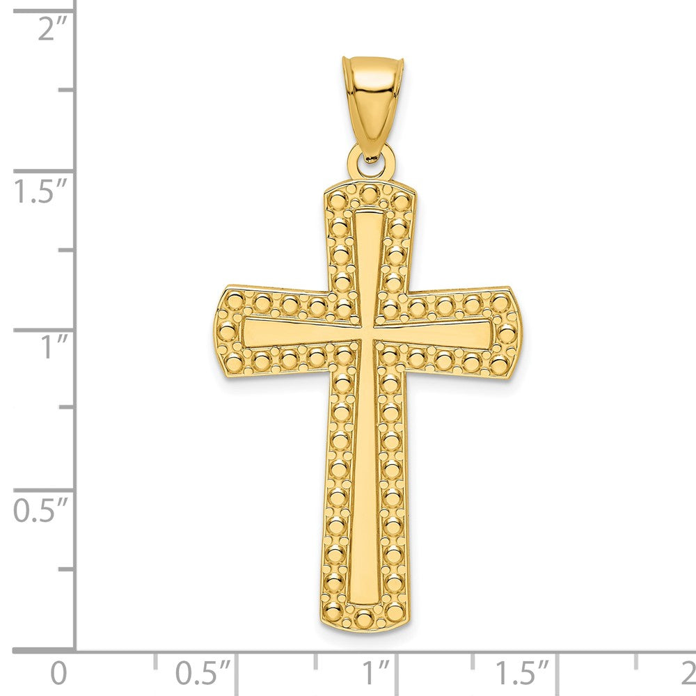 14k Yellow Gold Polished Beaded Cross Pendant