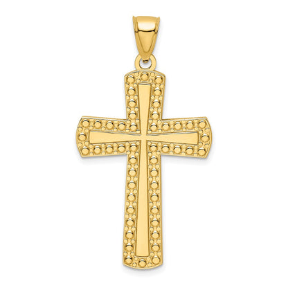 14k Yellow Gold Polished Beaded Cross Pendant