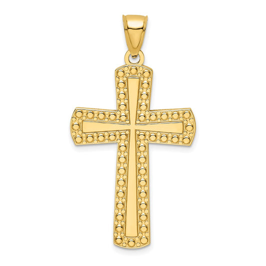 14k Yellow Gold Polished Beaded Cross Pendant