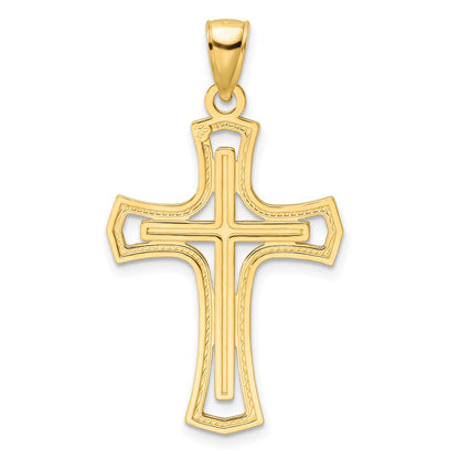 14k Yellow Gold Polished Double Cross Pendant