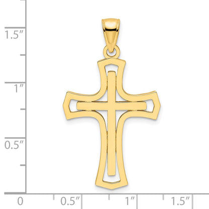 14k Yellow Gold Polished Double Cross Pendant