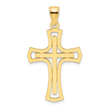 14k Yellow Gold Polished Double Cross Pendant