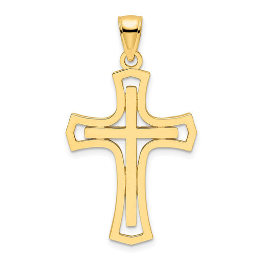 14k Yellow Gold Polished Double Cross Pendant