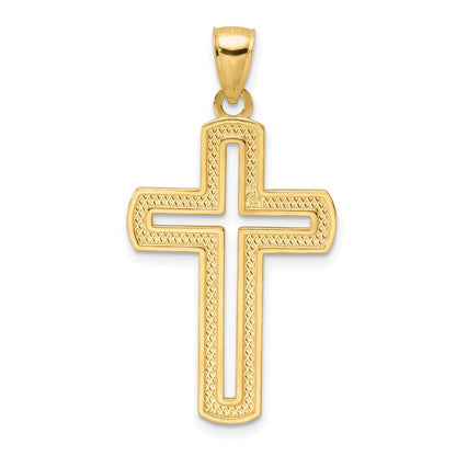 14k Yellow Gold Polished Beaded Cross Pendant