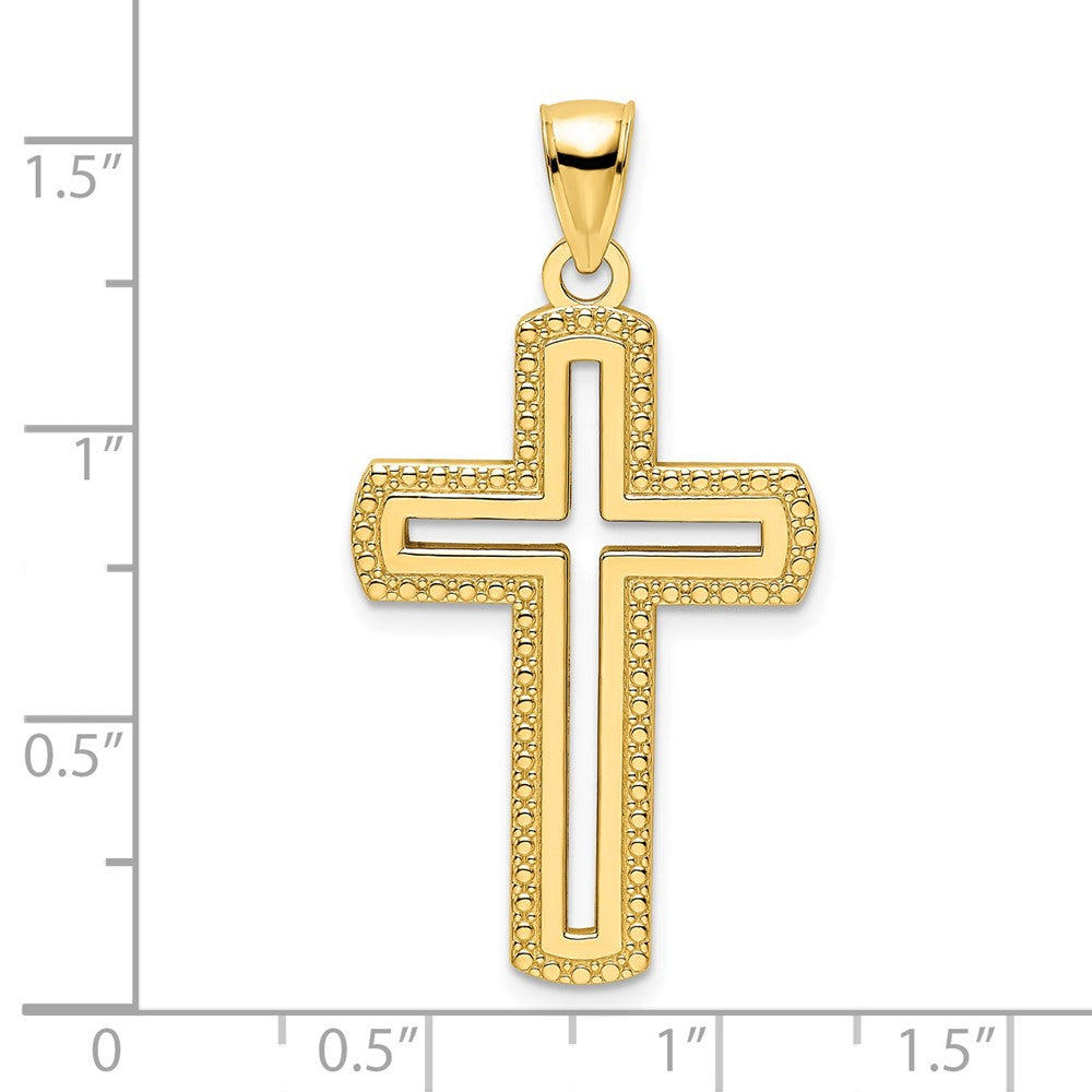 14k Yellow Gold Polished Beaded Cross Pendant