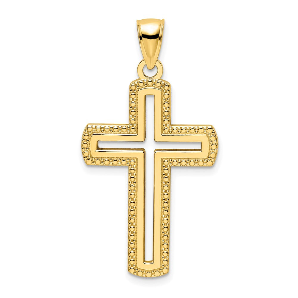 14k Yellow Gold Polished Beaded Cross Pendant
