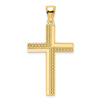 14k Yellow Gold Polished Beaded Cross Pendant