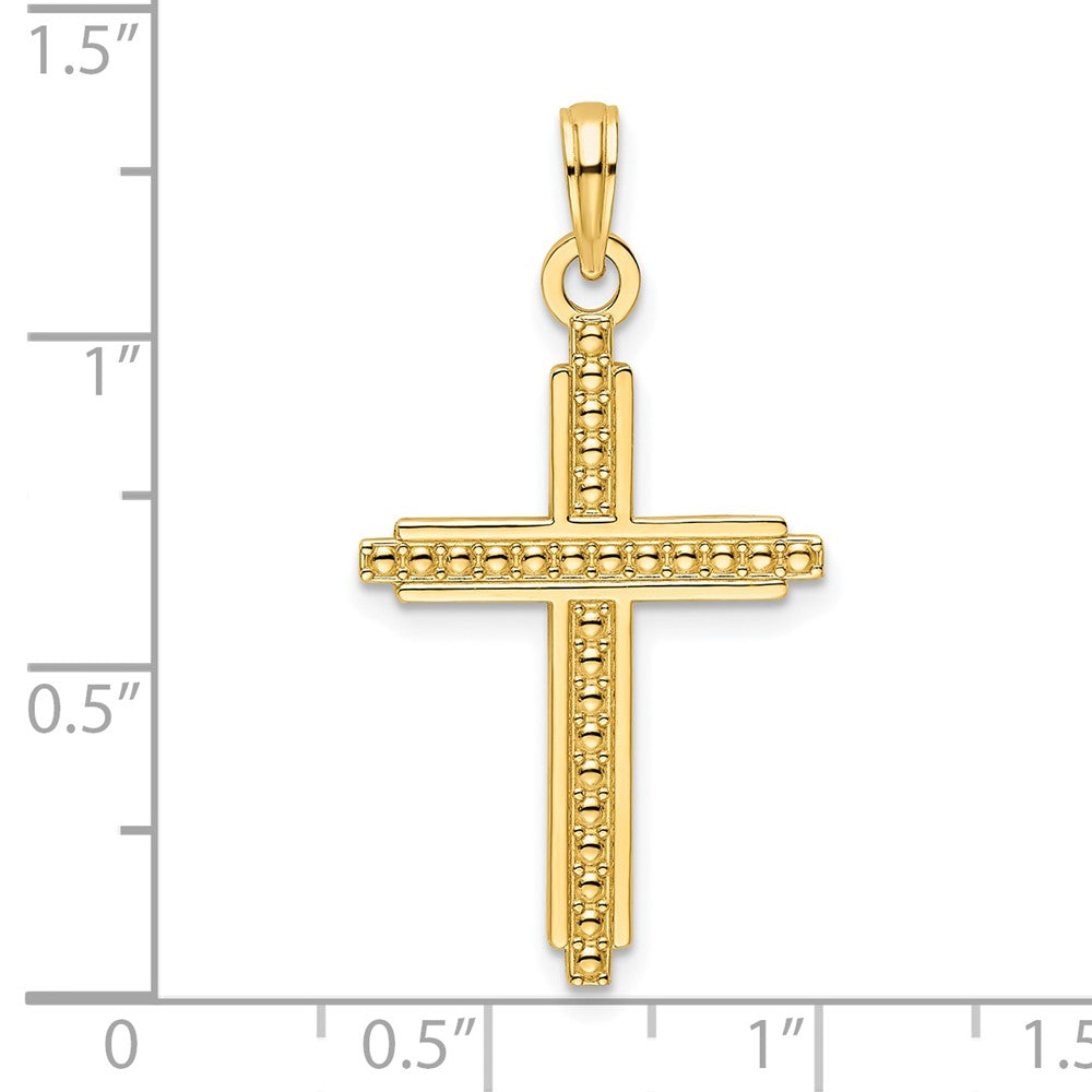 14k Yellow Gold Polished Beaded Cross Pendant