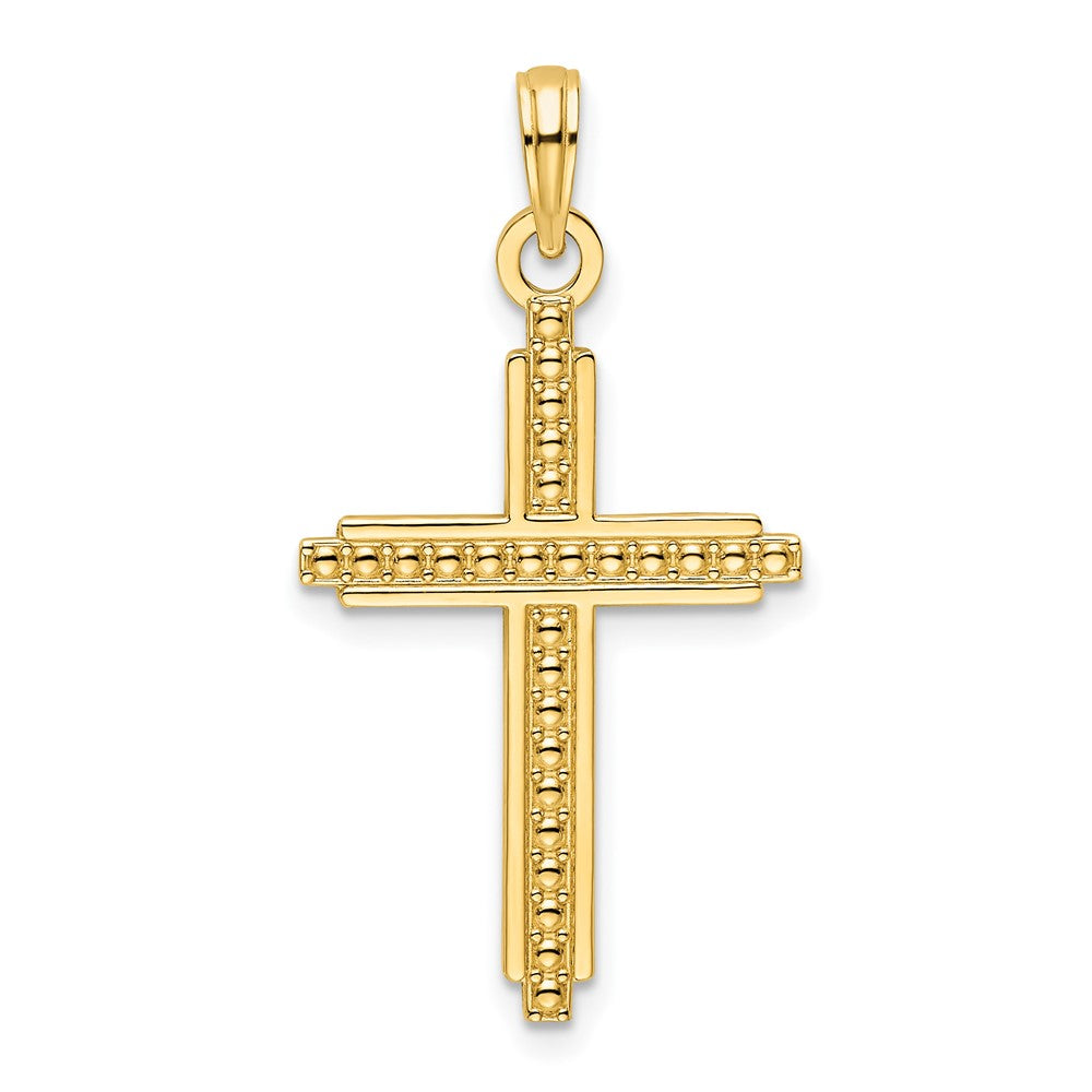 14k Yellow Gold Polished Beaded Cross Pendant