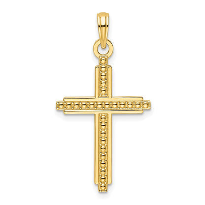 14k Yellow Gold Polished Beaded Cross Pendant
