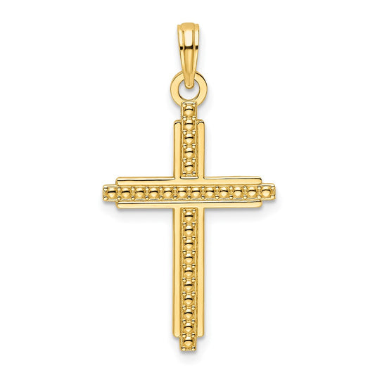 14k Yellow Gold Polished Beaded Cross Pendant
