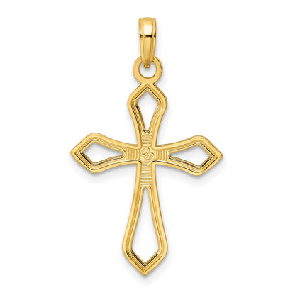 14k Yellow Gold Polished Beaded Cross Pendant