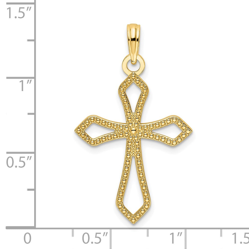 14k Yellow Gold Polished Beaded Cross Pendant