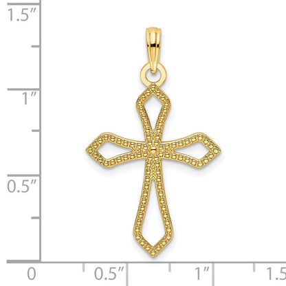 14k Yellow Gold Polished Beaded Cross Pendant