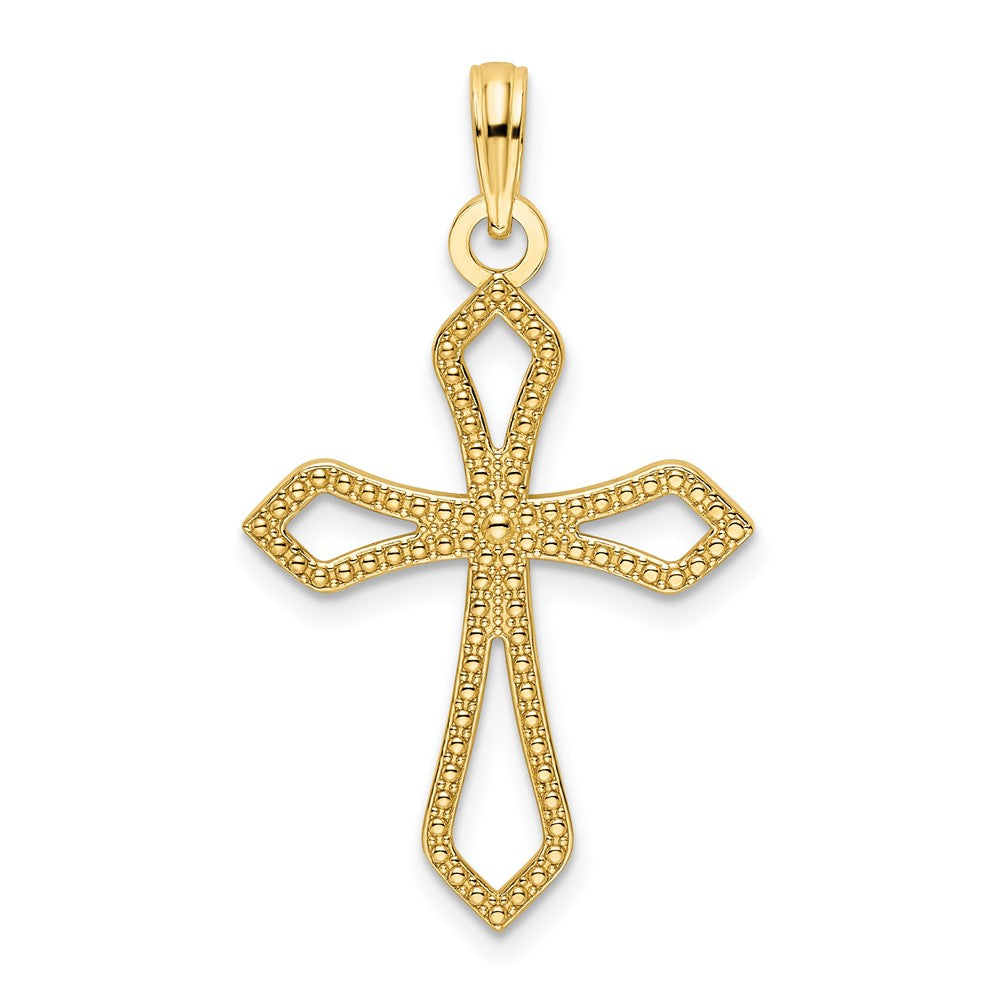 14k Yellow Gold Polished Beaded Cross Pendant