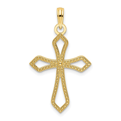14k Yellow Gold Polished Beaded Cross Pendant