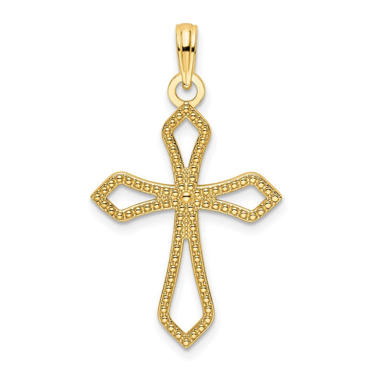 14k Yellow Gold Polished Beaded Cross Pendant