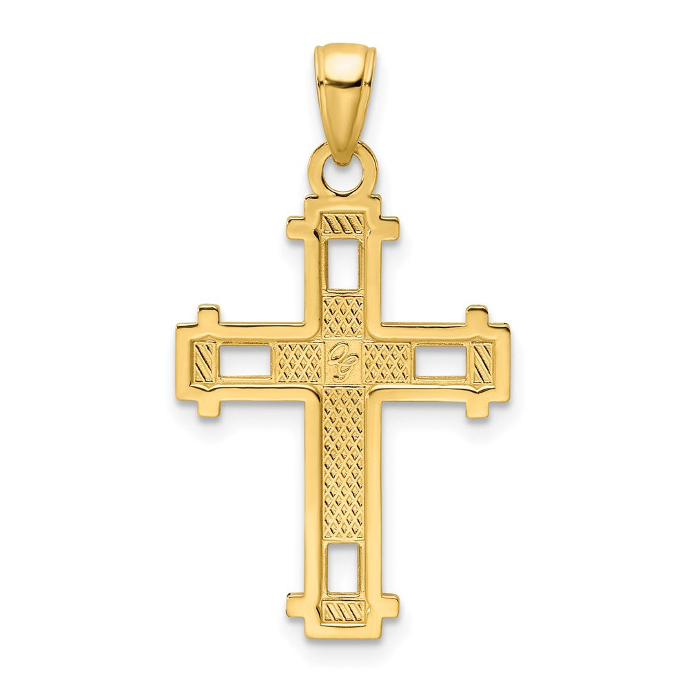 14k Yellow Gold Polished Beaded Cross Pendant