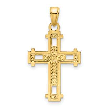 14k Yellow Gold Polished Beaded Cross Pendant