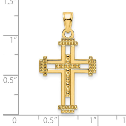 14k Yellow Gold Polished Beaded Cross Pendant