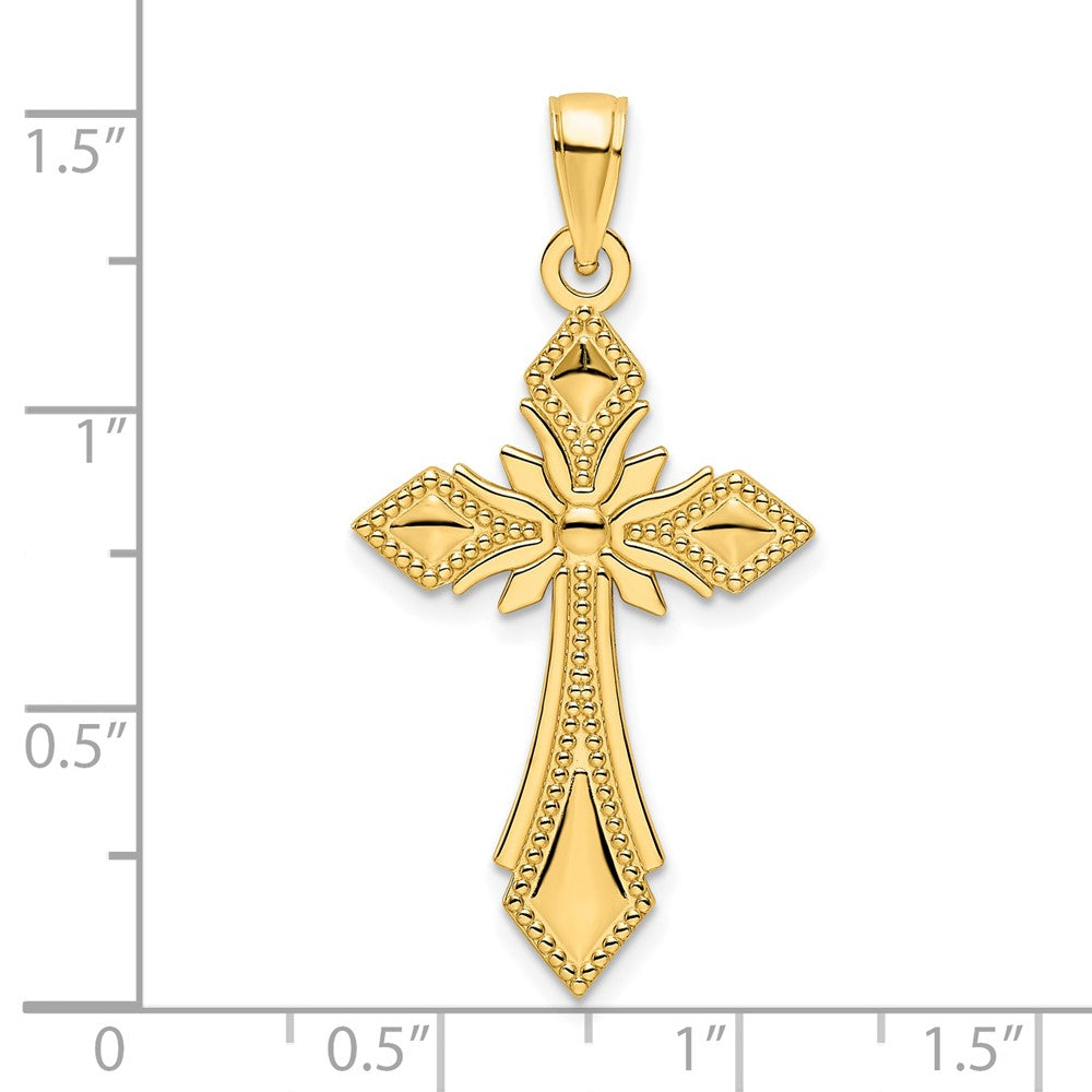 14k Yellow Gold Polished Beaded Fancy Cross Pendant