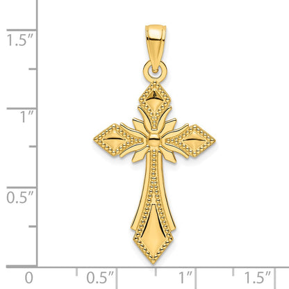 14k Yellow Gold Polished Beaded Fancy Cross Pendant