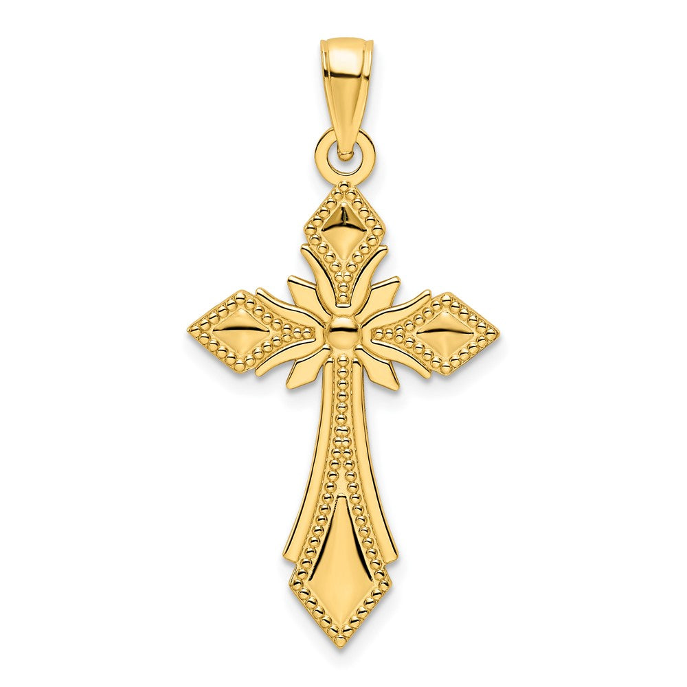 14k Yellow Gold Polished Beaded Fancy Cross Pendant