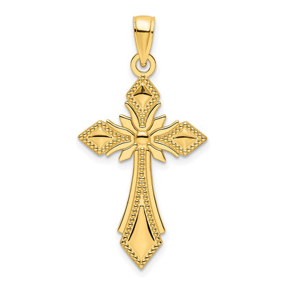 14k Yellow Gold Polished Beaded Fancy Cross Pendant