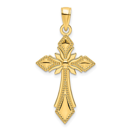 14k Yellow Gold Polished Beaded Fancy Cross Pendant