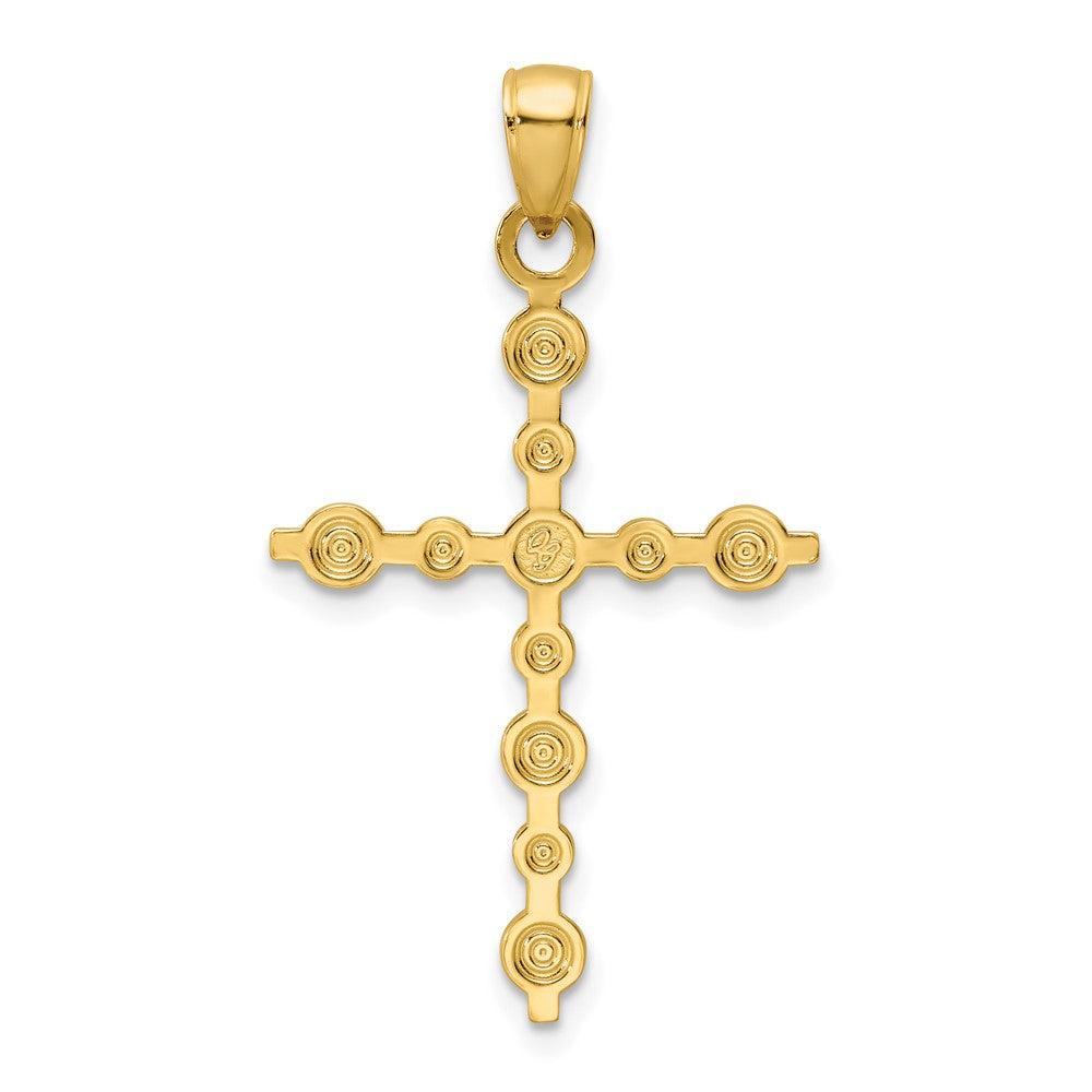 14k Yellow Gold Polished Beaded Cross Pendant