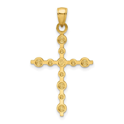 14k Yellow Gold Polished Beaded Cross Pendant