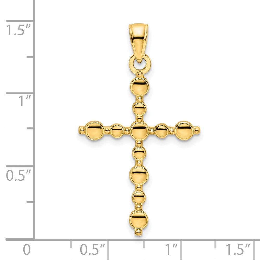14k Yellow Gold Polished Beaded Cross Pendant