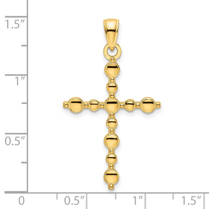 14k Yellow Gold Polished Beaded Cross Pendant