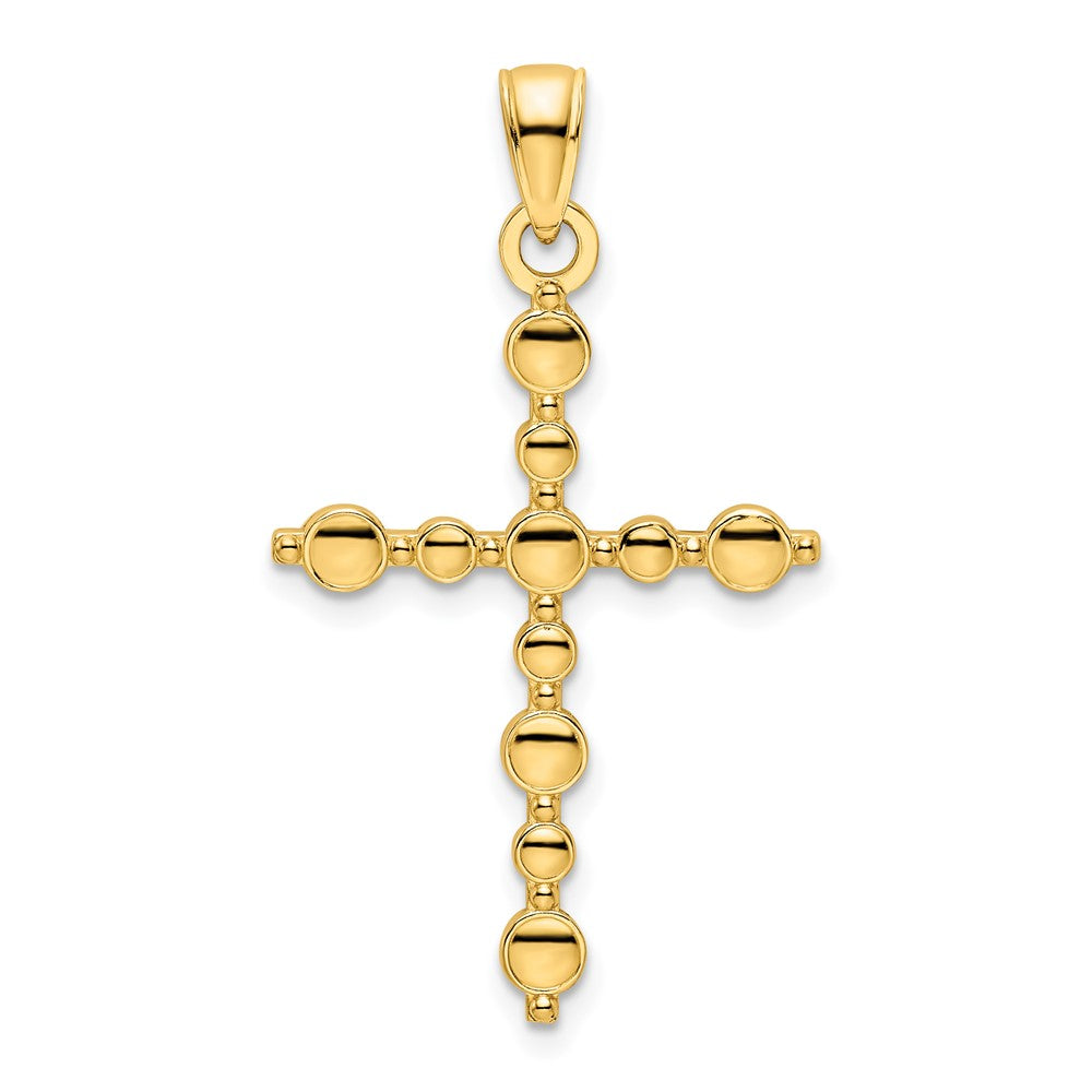 14k Yellow Gold Polished Beaded Cross Pendant