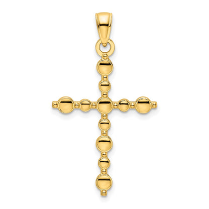 14k Yellow Gold Polished Beaded Cross Pendant