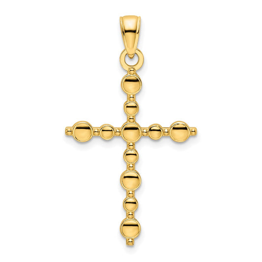 14k Yellow Gold Polished Beaded Cross Pendant