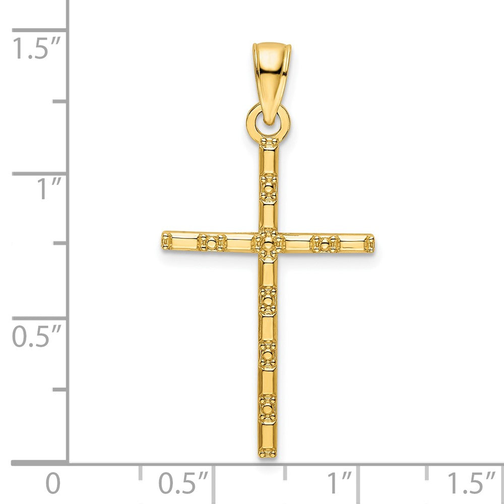 14k Yellow Gold Polished Beaded Cross Pendant