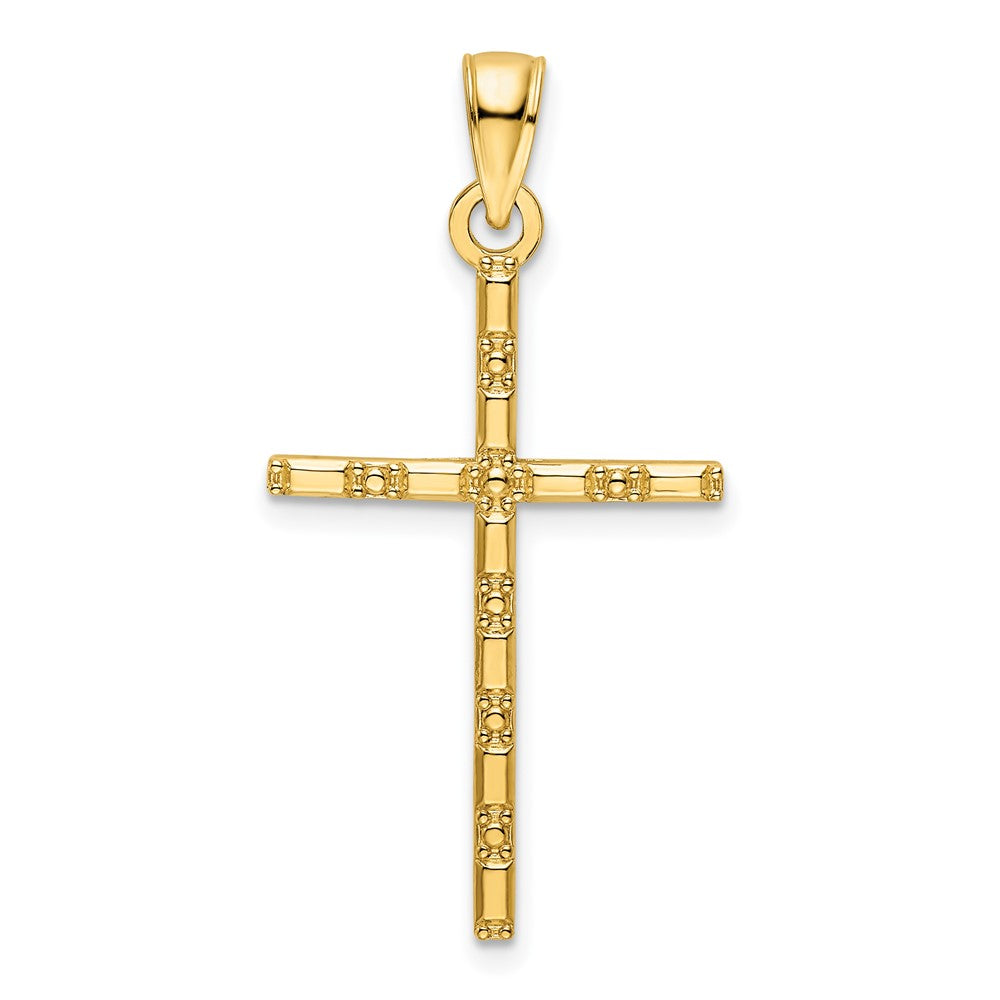 14k Yellow Gold Polished Beaded Cross Pendant