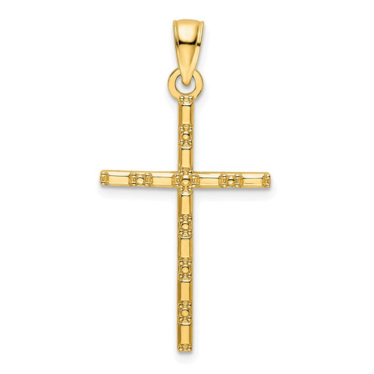 14k Yellow Gold Polished Beaded Cross Pendant