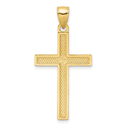 14k Yellow Gold Polished Beaded Cross Pendant
